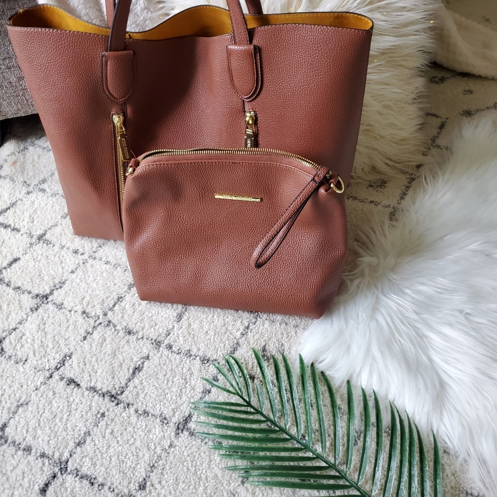 Cognac Pebbled Leather Tote w/ Matching Pochette